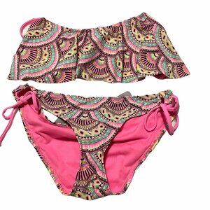 Rue Bleu Swimsuit Bikini Hot Pink Aztec Small Bottom Medium‎ Top